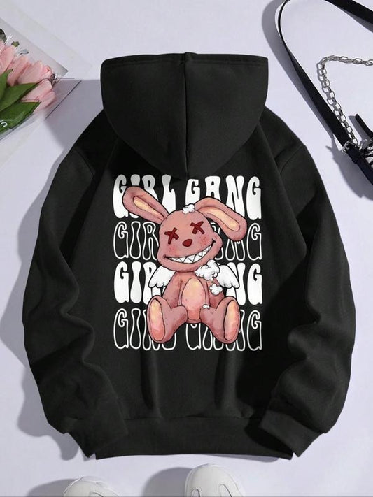 Women's Cartoon Graphic Print Pocket Drawstring Hoodie, Casual Long Sleeve Hooded Sweatshirt for Fall & Winter, Women's...