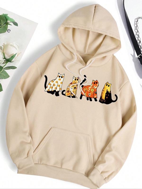 Women's Cartoon Graphic Print Pocket Drawstring Hoodie, Fashion Casual Drop Shoulder Long Sleeve Hooded Sweatshirt for...