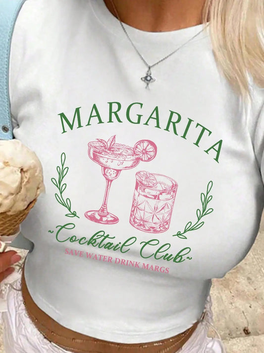 Women's Cartoon Graphic Print Round Neck Crop Tee, Casual Slim-fitting Short Sleeve T-shirt, Ladies Summer Clothes for...