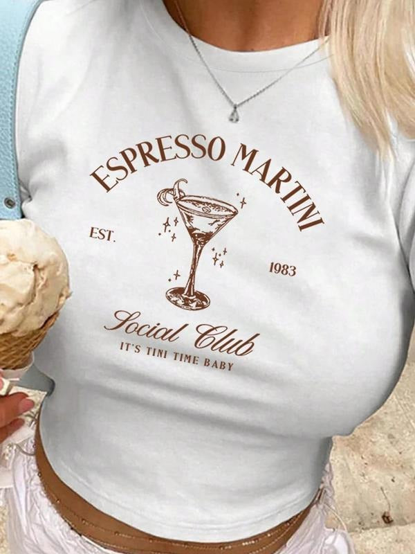 Women's Cartoon Graphic Print Round Neck Crop Tee, Casual Slim-fitting Short Sleeve T-shirt, Ladies Summer Fun Clothes...