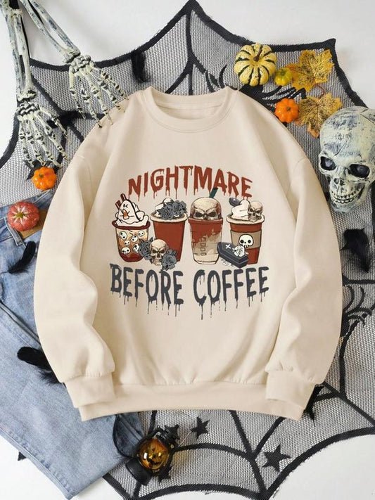 Women's Cartoon Graphic Print Round Neck Sweatshirt, Casual Fashion Drop Shoulder Long Sleeve Pullover for Daily Wear,...
