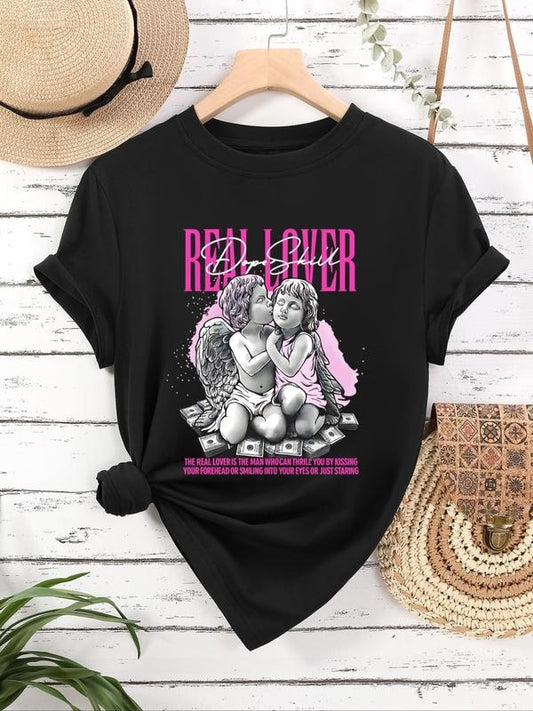Women's Cartoon Graphic Print Round Neck Tee, Casual Short Sleeve T-Shirt for Daily Wear, Ladies Clothes for All Seasons...