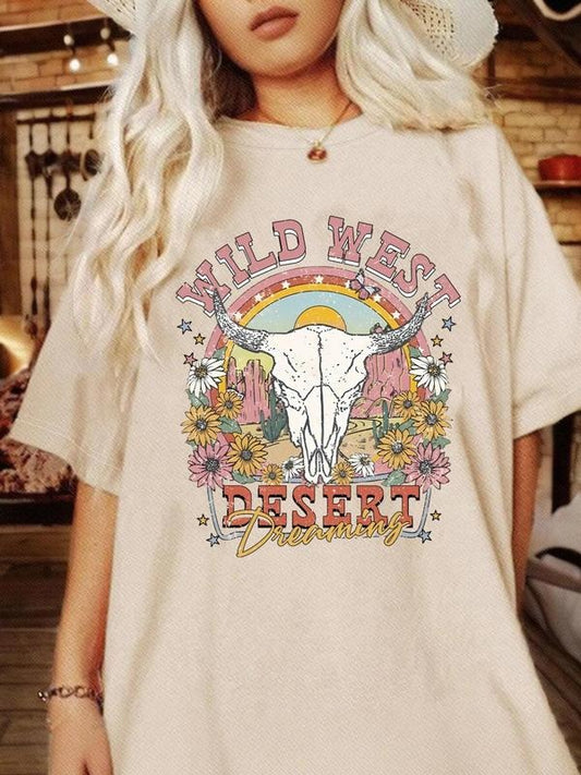 Women's Cartoon Graphic Print Round Neck Tee, Fashion Casual Drop Shoulder Short Sleeve T-shirt for Daily Wear, Ladies...