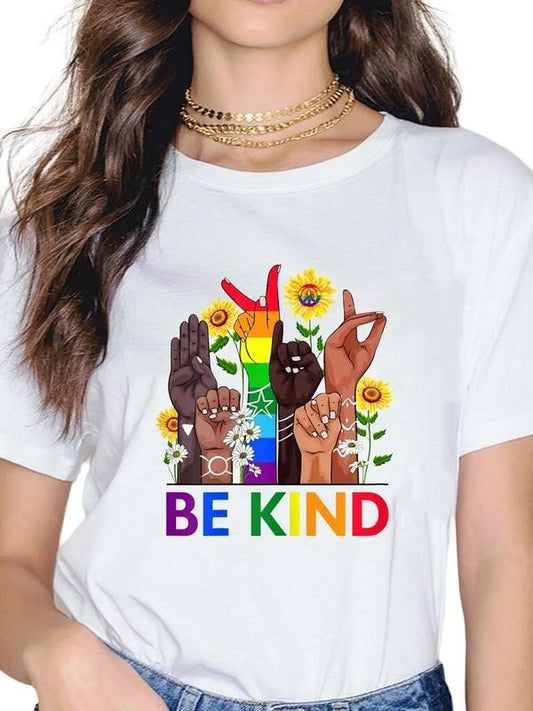 Women's Cartoon Graphic Print Round Neck Tee, Fashion Casual Short Sleeve T-shirt for Daily Wear, Ladies Summer...