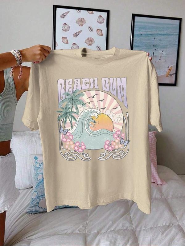 Women's Cartoon Graphic Print Round Neck Tee, Fashion Casual Short Sleeve T-shirt, Ladies Summer Clothes for Daily Wear...