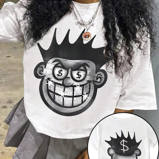 Women's Cartoon Graphic Print Round Neck Tee, Fashion Casual Short Sleeve T-shirt, Ladies Summer Clothes for Daily...