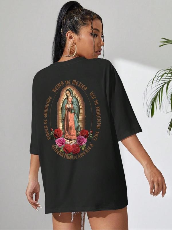 Women's Cartoon Graphic Print Round Neck Tee, Trendy Casual Half Sleeve T-shirt for Daily Wear, Ladies Summer Outfit...