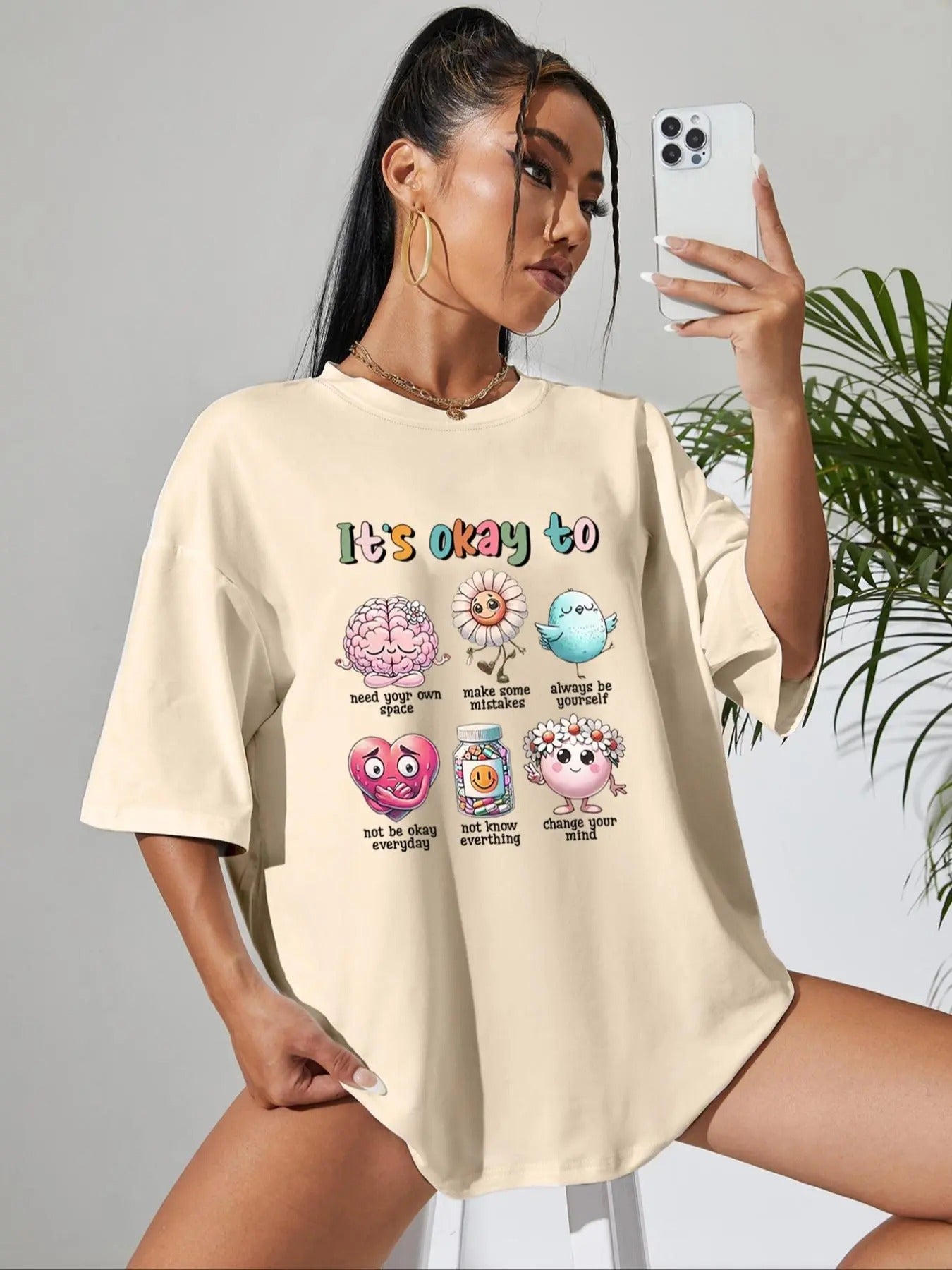 Women's Cartoon Graphic Round Neck Tee, Casual Drop Shoulder Half Sleeve T-shirt for Daily Wear, Ladies Clothes for All...