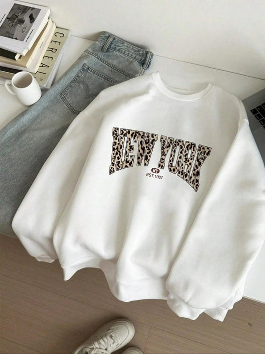 Women's Cartoon Letter Print Crew Neck Sweatshirt, 1 Count Casual Long Sleeve Pullover for Fall & Winter, Women's Clothes...