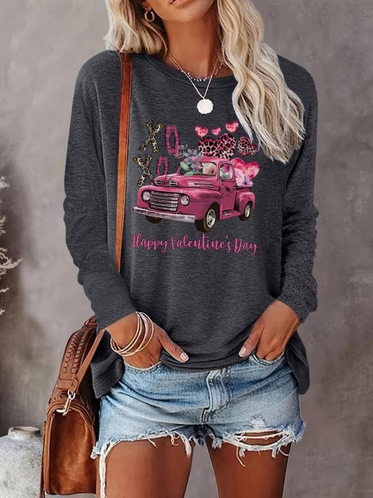 Women's Cartoon Letter Print Round Neck T-shirt, Casual Long Sleeve Crew Neck T-shirt for Spring & Fall, Women's Clothes...