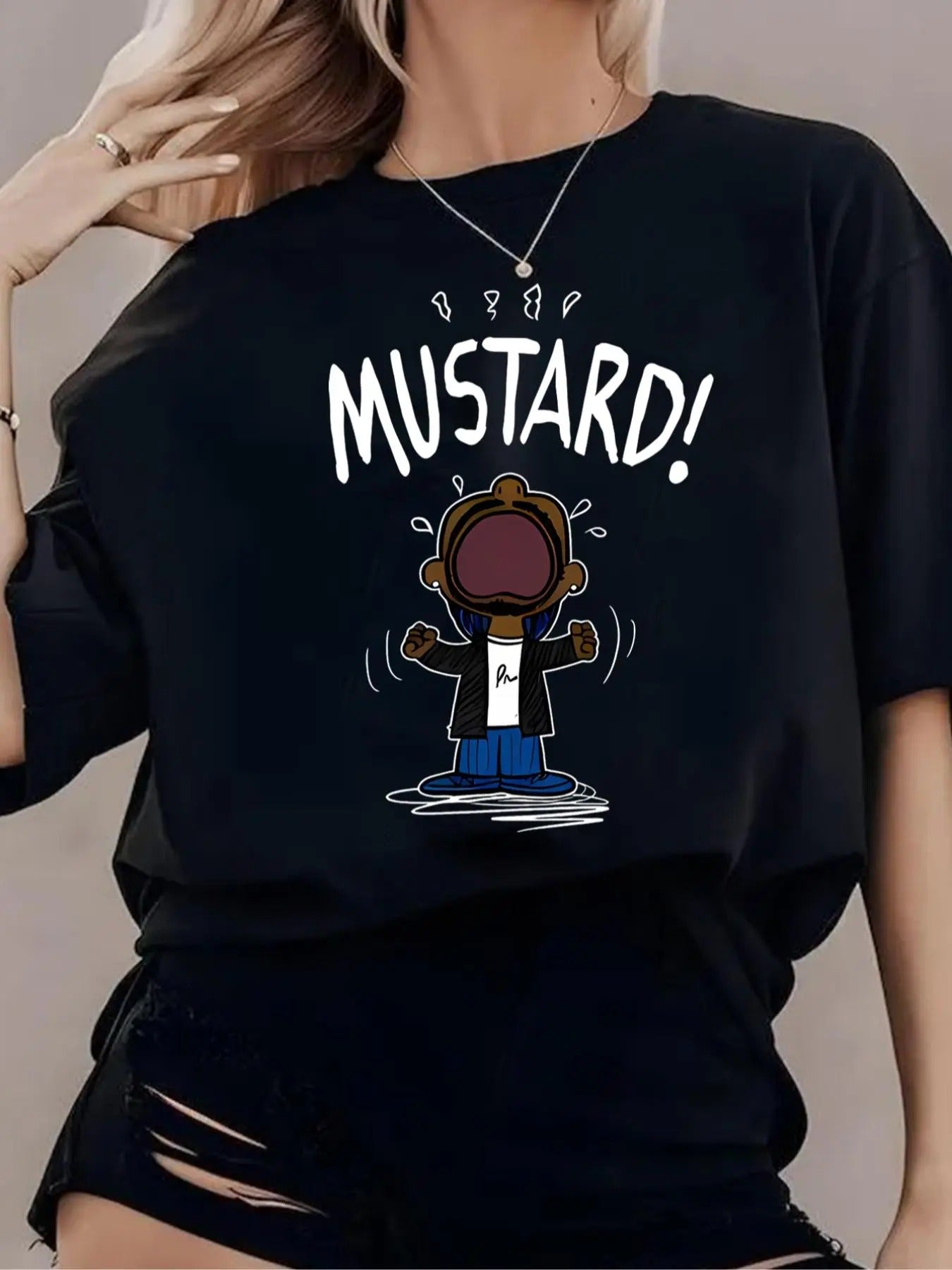 Women's Cartoon Pattern Tee, Casual Letter Print Short Sleeve T-shirt for Daily Wear, Ladies Summer Tops Hoodie, Sweatshirt