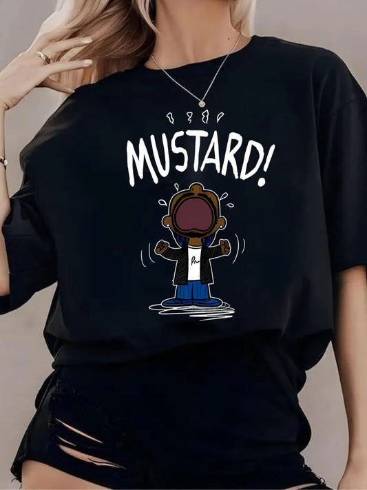 Women's Cartoon Pattern Tee, Casual Letter Print Short Sleeve T-shirt for Daily Wear, Ladies Summer Tops Hoodie, Sweatshirt