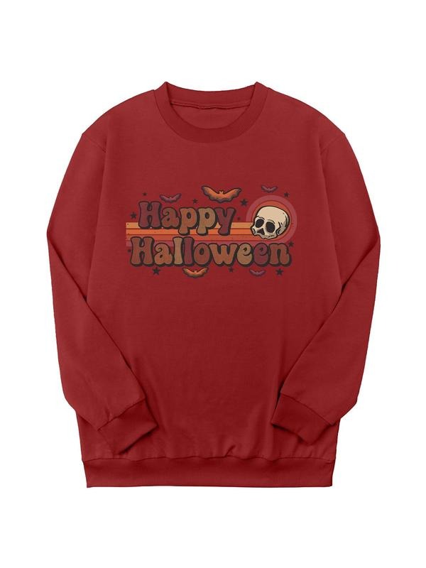 Women's Cartoon Print Crew Neck Sweatshirt, Casual Halloween Long Sleeve Pullover for Daily Wear, Ladies Clothing for...
