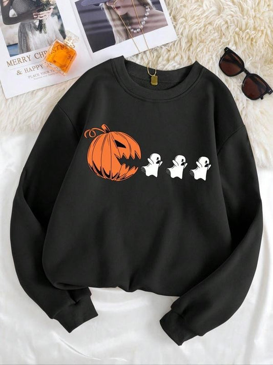 Women's Cartoon Print Drop Shoulder Pullover, Casual Long-sleeve Crew Neck Sweatshirt for Daily Wear, Female Trendy...