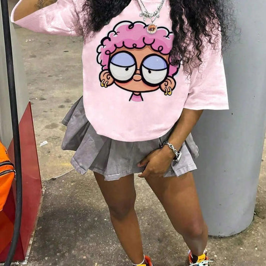 Women's Cartoon Print Round Neck Tee, Fashion Casual Crew Neck Half Sleeve T-shirt for Daily Holiday Vacation Outdoor...