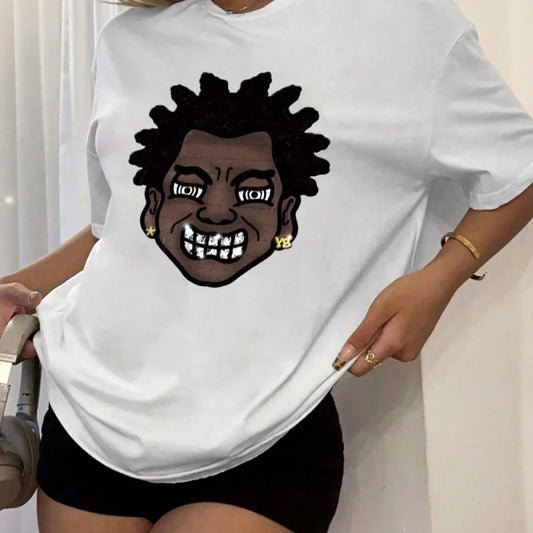 Women's Cartoon Print Round Neck Tee, Fashion Casual Drop Shoulder Short Sleeve T-shirt, Ladies Summer Clothes for Daily...