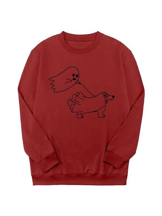 Women's Cartoon Print Sweatshirt, Casual Halloween Themed Long Sleeve Crew Neck Pullover Sweatshirt for Daily Wear,...