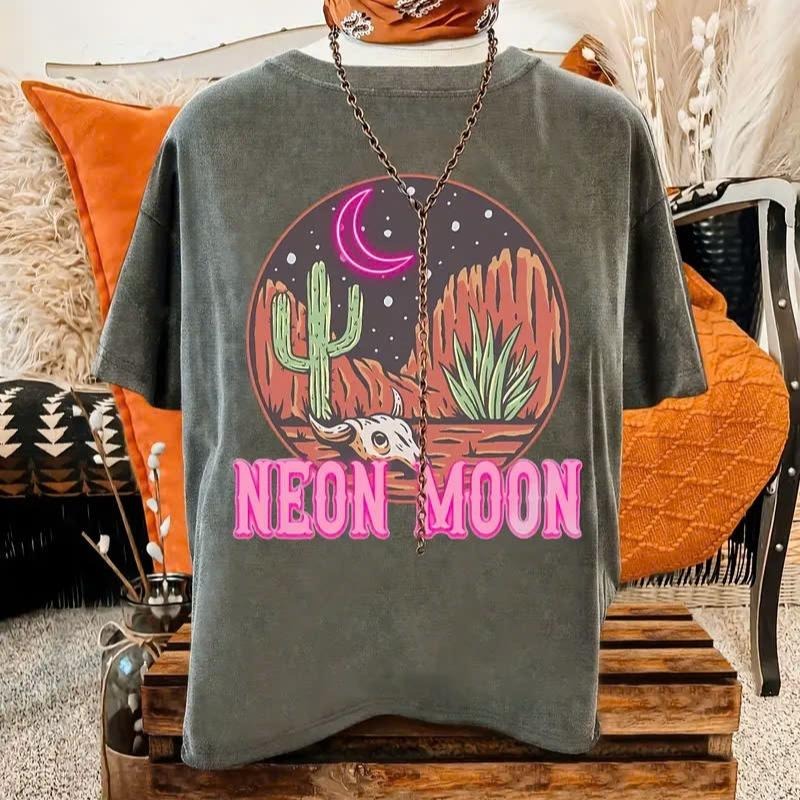 Women's Casual Neon Moon Graphic Tee Cotton Fabric Hoodie, Sweatshirt | WearSparks.com