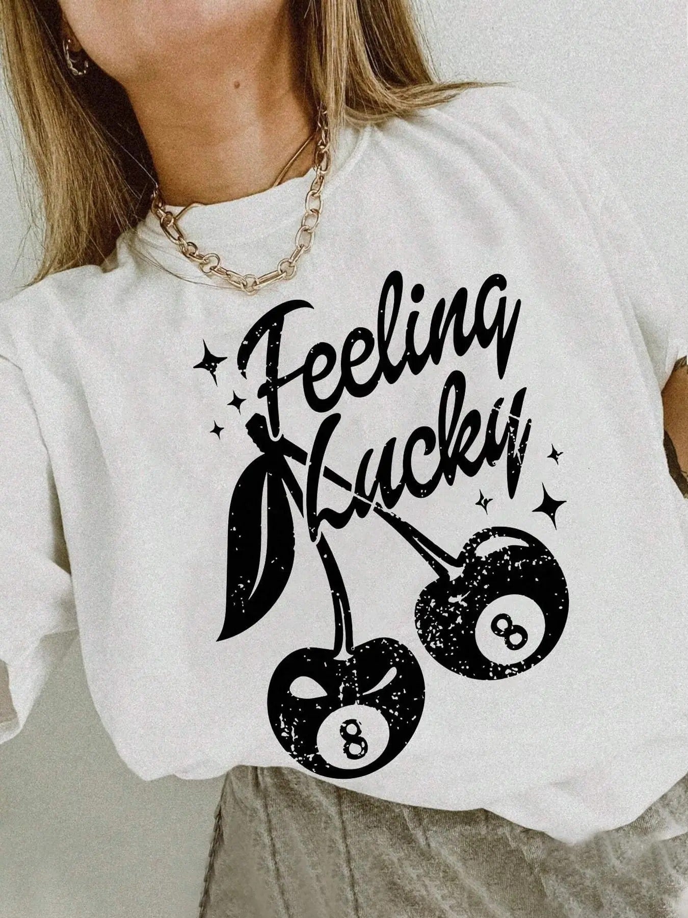 Women's Cherry & Letter Print Round Neck Tee, Vintage Trendy Casual Short Sleeve T-shirt for Daily Wear, Ladies Summer...