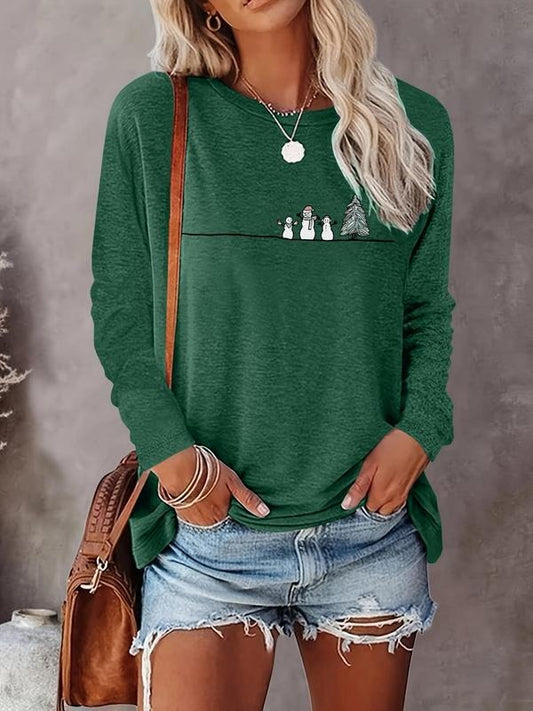 Women's Christmas Cartoon Print Round Neck Tee, Fashion Casual Crew Neck Long Sleeve T-shirt for Daily Holiday Vacation...