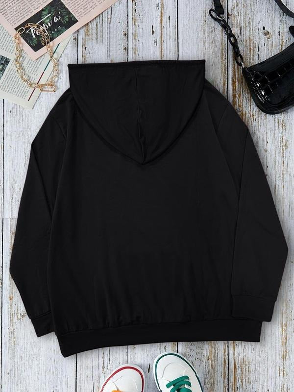 Women's Christmas Letter Print Drop Shoulder Hoodie, Fashion Casual Drawstring Pocket Hooded Sweatshirt for Daily Holiday...