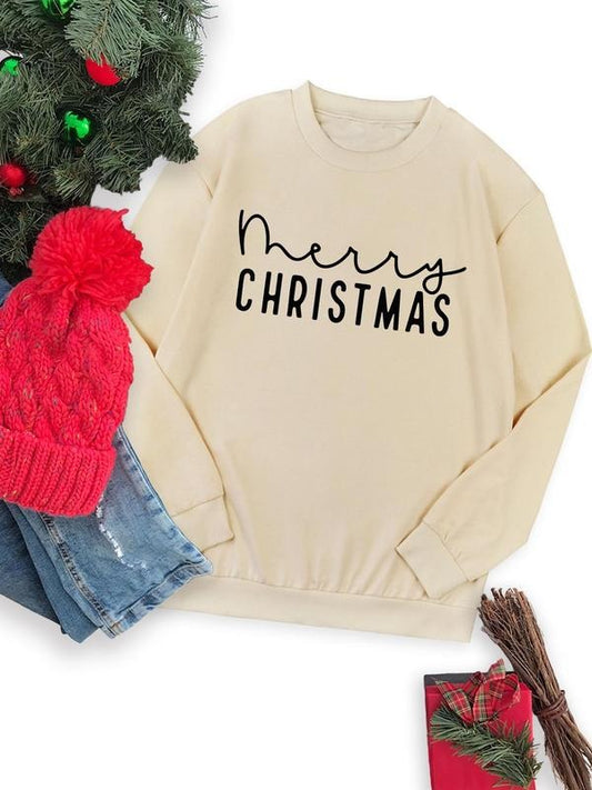 Women's Christmas Letter Print Drop Shoulder Sweatshirt, Casual Long Sleeve Round Neck Pullover for Fall & Winter, Ladies...