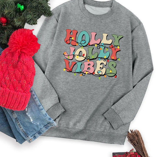 Women's Christmas Letter Print Drop Shoulder Sweatshirt, Casual Long Sleeve Round Neck Pullover for Fall & Winter, Ladies...