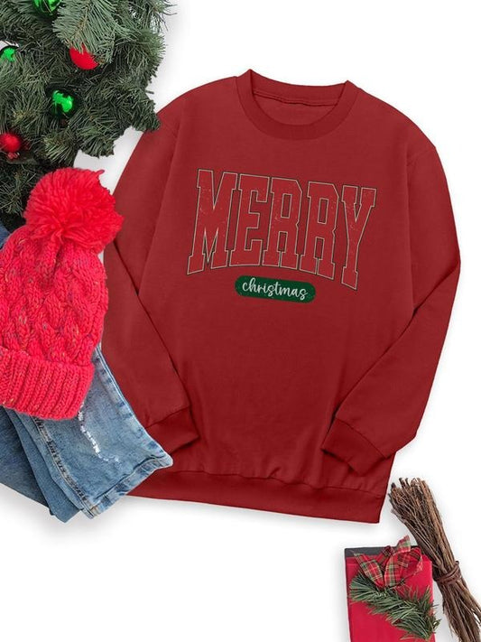 Women's Christmas Letter Print Drop Shoulder Sweatshirt, Casual Long Sleeve Round Neck Pullover for Fall & Winter, Ladies...