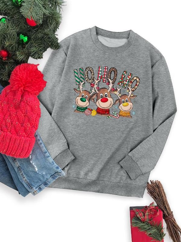Women's Christmas Reindeer Print Crew Neck Sweatshirt, Casual Long Sleeve Pullover for Daily Wear, Ladies Fall & Winter...