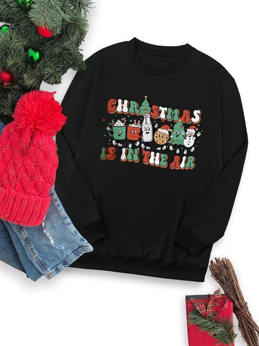 Women's Christmas Themed Cartoon & Letter Print Crew Neck Sweatshirt, Casual Long Sleeve Pullover for Fall & Winter,...