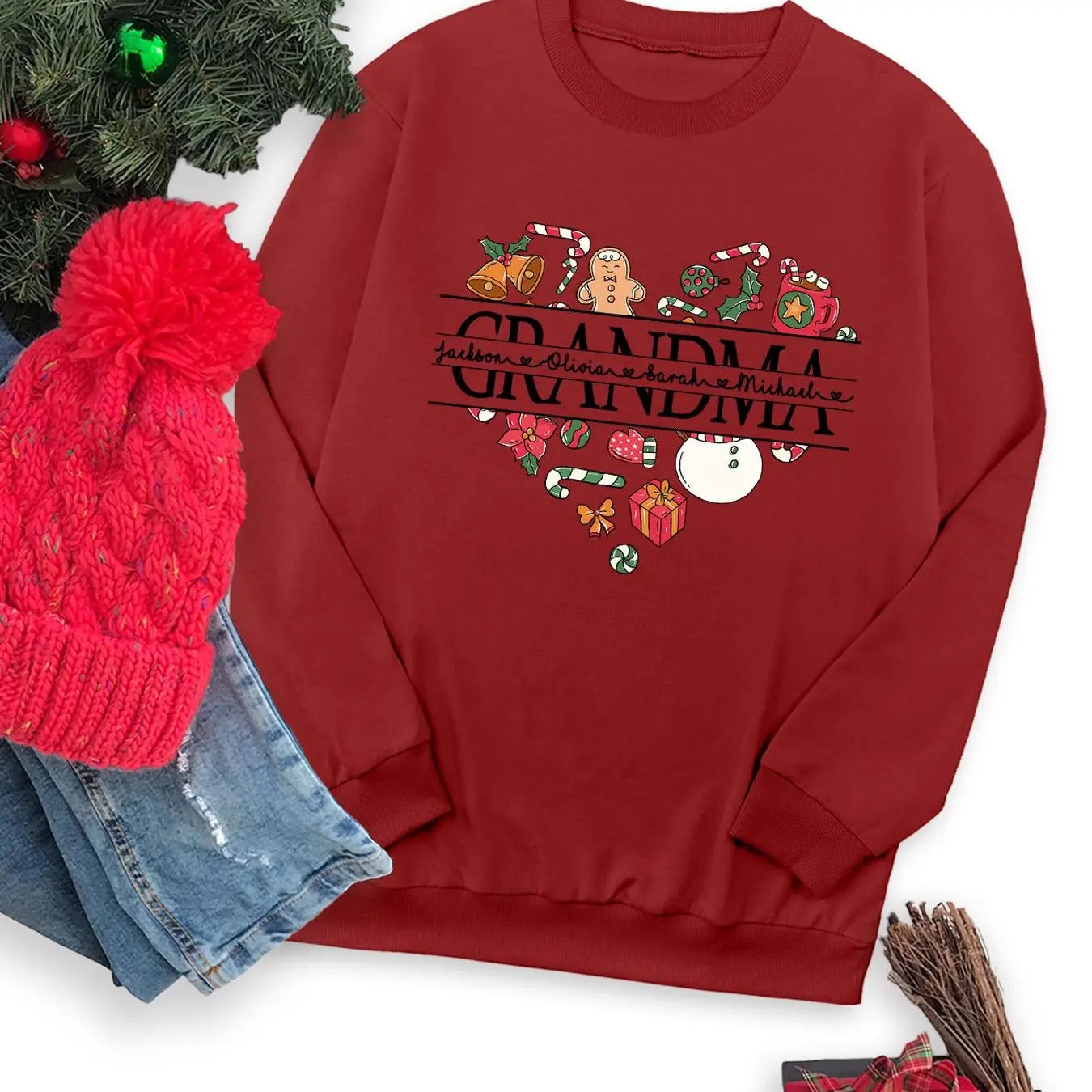 Women's Christmas Themed Cartoon & Letter Print Drop Shoulder Sweatshirt, Casual Long Sleeve Round Neck Pullover for...