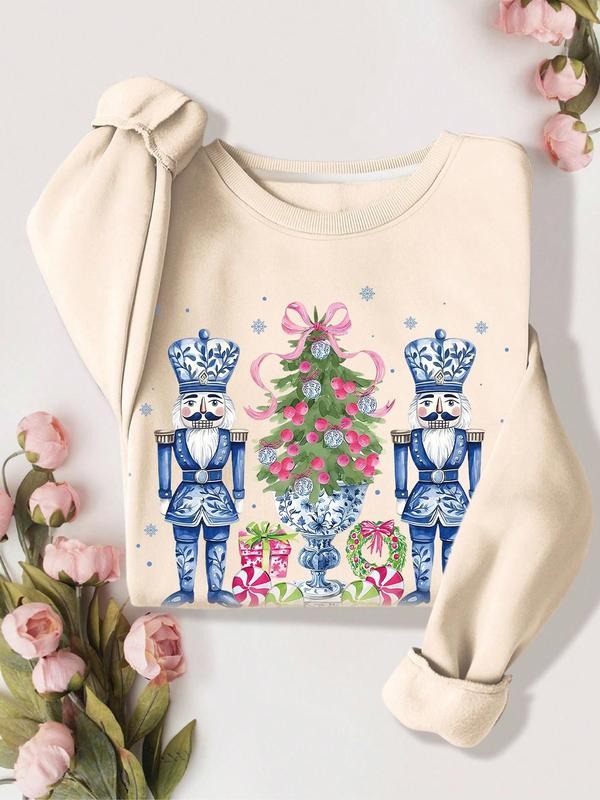 Women's Christmas Themed Sweatshirt, Casual Letter Print Long Sleeve Pullover for Daily Wear, Ladies Fall & Winter...