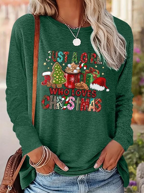 Women's Christmas Themed T-shirt, Casual Letter Print Long Sleeve Round Neck Tee for Daily Wear, Ladies Fall & Winter...