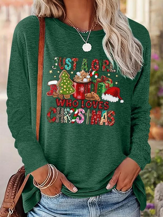 Women's Christmas Themed T-shirt, Casual Letter Print Long Sleeve Round Neck Tee for Daily Wear, Ladies Fall & Winter...