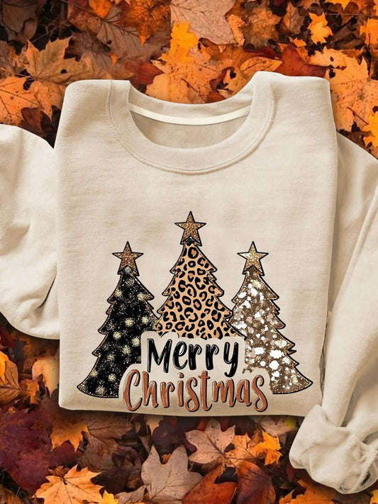 Women's Christmas Tree & Letter Print Crew Neck Sweatshirt, Casual Long Sleeve Pullover for Daily Wear, Ladies Spring &...
