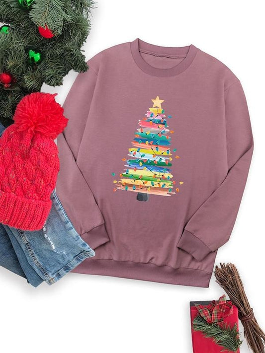 Women's Christmas Tree Print Crew Neck Sweatshirt, Casual Long Sleeve Pullover for Fall & Winter, Women's Clothes for...