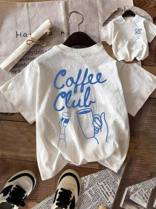 Women's Coffee Club Print Round Neck Tee, Casual Short Sleeve Crew Neck T-shirt for Summer, Fashion Women's Top for Daily...