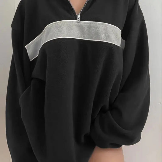 Women's Color Block Sweatshirt Half Zip Long Sleeve Drop Shoulder Pullover Tops T-Shirts, Hoodie | WearSparks.com