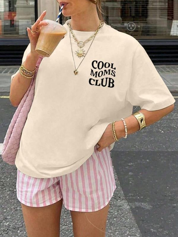 Women's Cool Mom's Club Round Neck Graphic Tee, Casual Short Sleeve T-shirt for Daily Wear, Ladies Clothes for All...