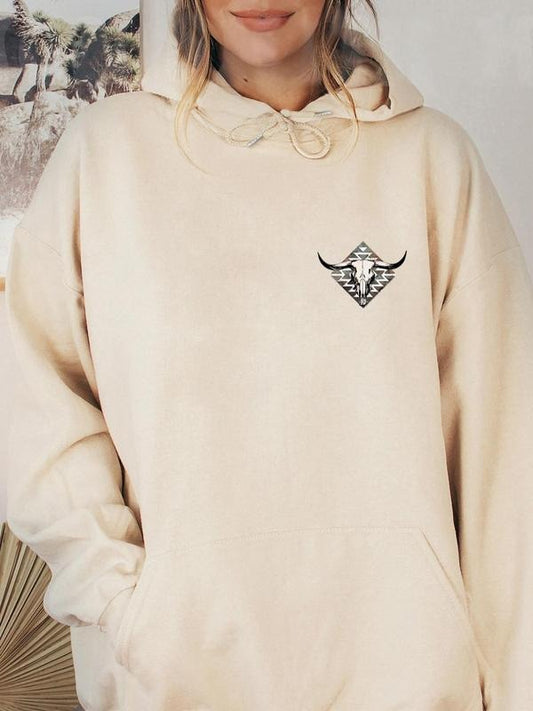 Women's Country Cattle Head Graphic Drop Shoulder Graphic Hoodie, Fashion Casual Drawstring Pocket Hooded Sweatshirt for...