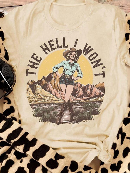 Women's Cowgirl Graphic Print Round Neck Tee, Fashion Casual Short Sleeve T-shirt for Daily Wear, Ladies Clothes for All...