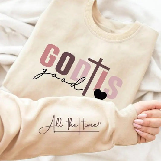 Women's Cross & Heart & Letter Print Round Neck Sweatshirt, Casual Long Sleeve Pullover for Daily Wear, Ladies Summer...