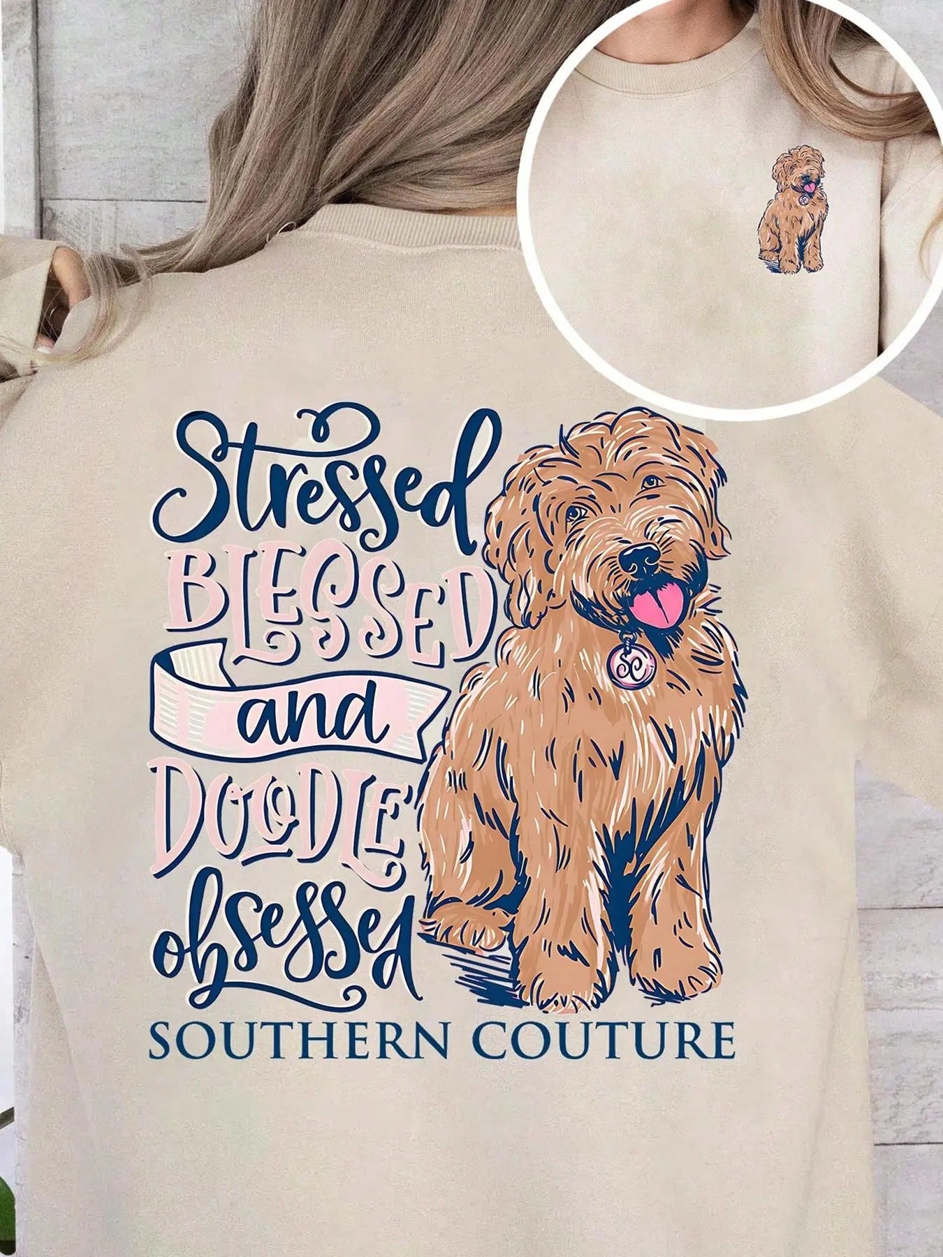 Women's Dog & Letter Print Crew Neck Pullover, Casual Fashion Long Sleeve Sweatshirt for Daily Wear, Ladies Fall & Winter...