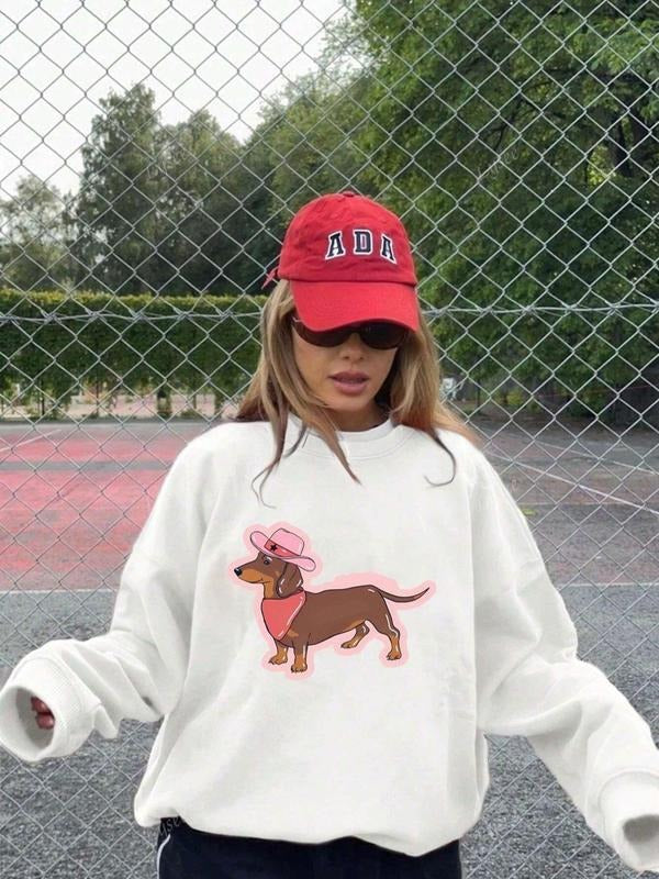 Women's Dog Print Crew Neck Sweatshirt, Casual Long Sleeve Pullover for Daily Wear, Ladies Clothes for All Seasons...