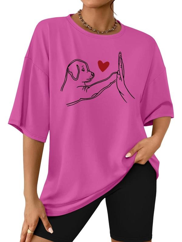 Women's Dog Print Tee & Skinny Shorts Two-Piece Set, Casual Fashion Cozy Round Neck Short Sleeve T-Shirt & Shorts for...