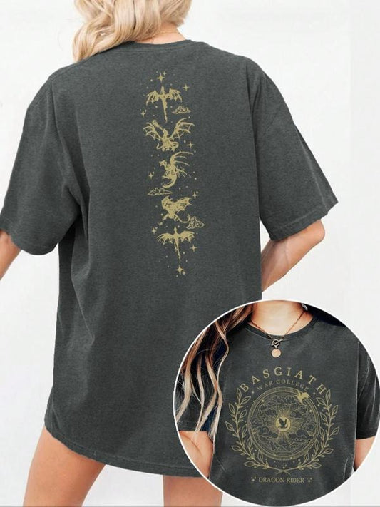 Women's Dragon & Figure Print Round Neck Tee, Casual Short Sleeve Crew Neck T-shirt for Summer, Fashion Women's Top for...