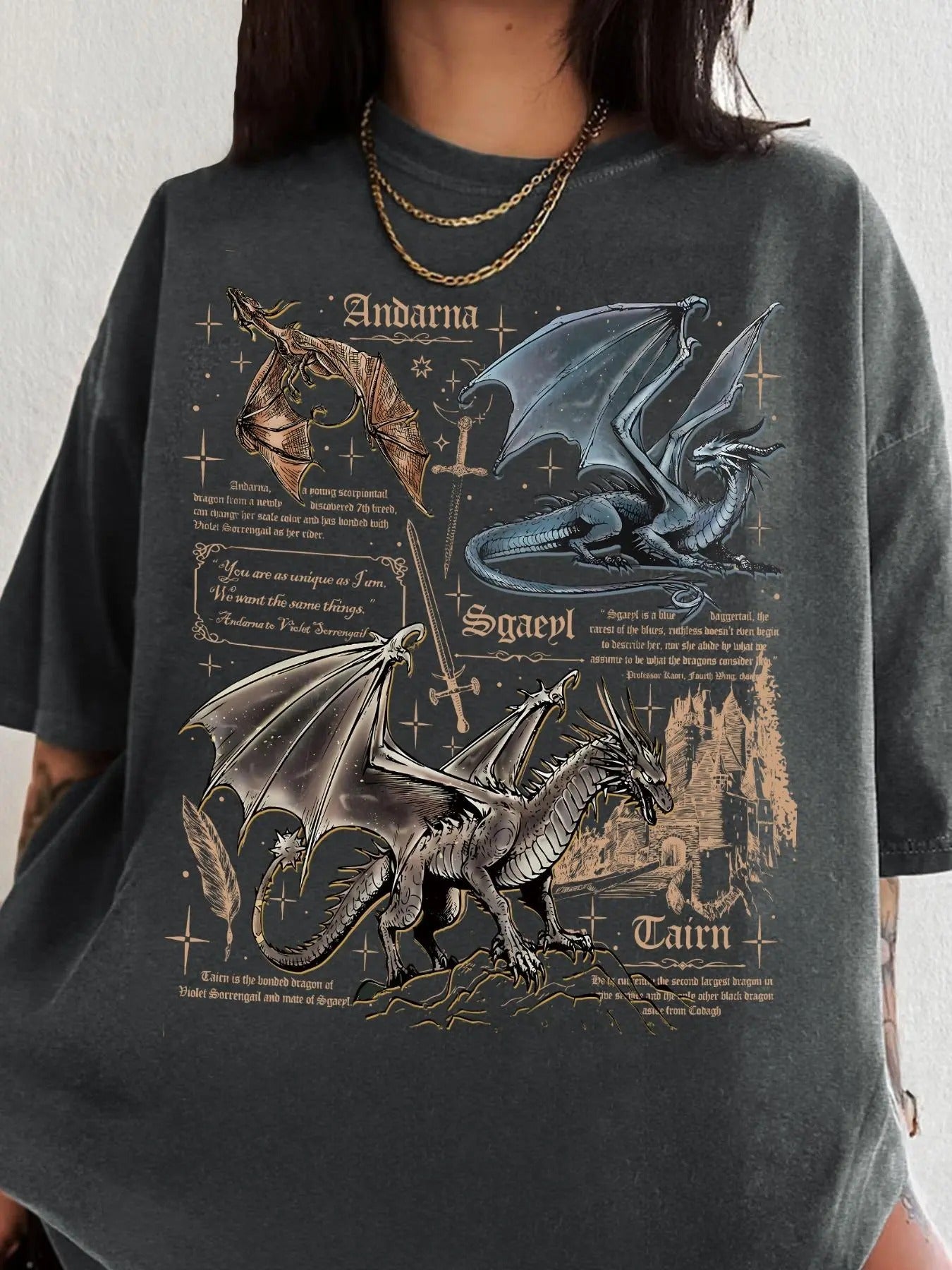Women's Dragon & Letter Print Round Neck Graphic Tee, Vintage Trendy Casual Short Sleeve T-shirt for Daily Wear, Ladies...
