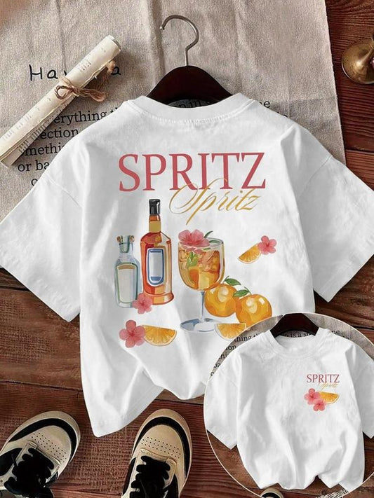 Women's Drink Print Round Neck Tee, Casual Short Sleeve Crew Neck T-shirt for Daily Wear, Ladies Clothes for All Seasons...