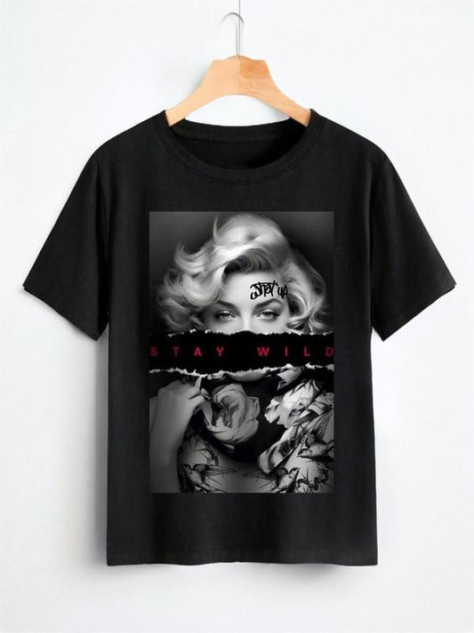 Women's Figure & Letter Print Round Neck Tee, Fashion Casual Short Sleeve T-shirt for Daily Wear, Ladies Summer Clothes,...
