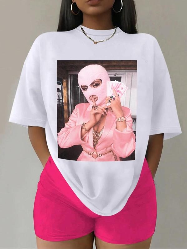 Women's Figure Print Drop Shoulder Tee, Fashion Casual Crew Neck T-Shirt for Daily Holiday Vacation Outdoor Wear, Ladies...